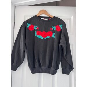 Gitano Limited Collection Vintage Black Sweater with Rose Embroidered